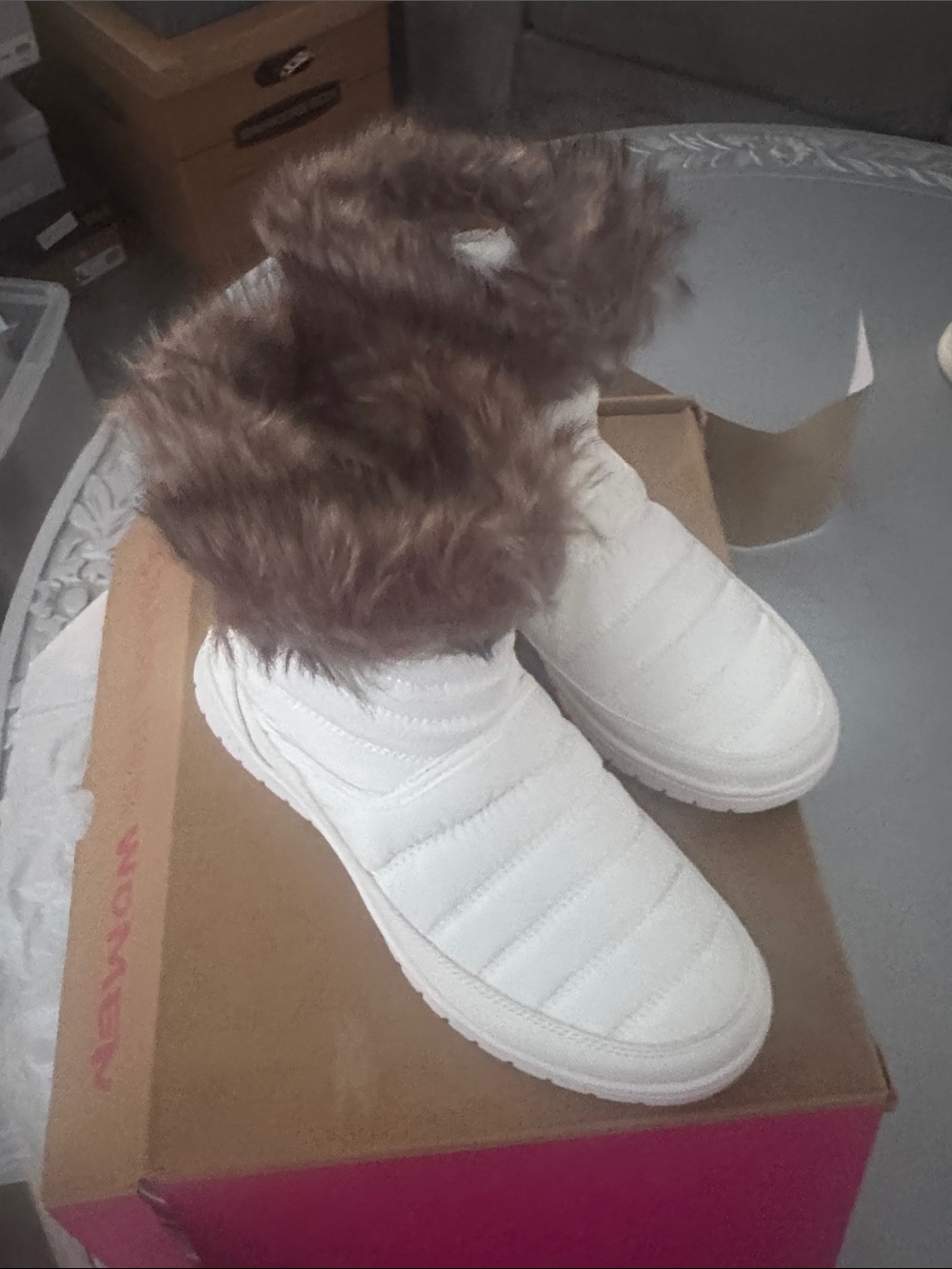 Ryka White Quilted Faux-Fur Cuff Winter Slip-On Boots